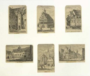 Sammelblatt mit 6 Gebäuden in Ulm, um 1880