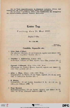 Erster Tag: Freitag, den 21. Mai 1937, Beginn 3 Uhr