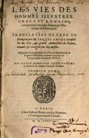 Les Vies des hommes illustres, 1. (1578)
