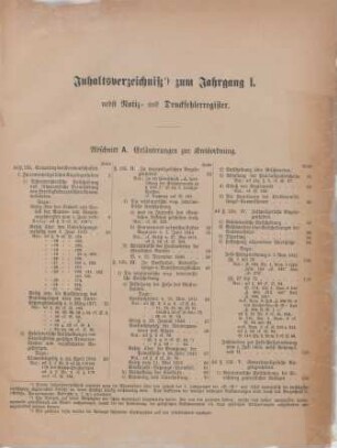 Inhaltsverzeichniß zum Jahrgang I. nebst Notiz- und Druckfehlerregister