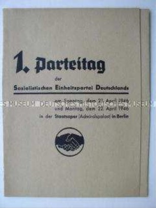 Delegiertenmappe (ohne Inhalt) zum 1. Parteitag der SED (Vereinigungsparteitag)