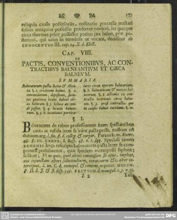 Cap. VIII. De Pactis, Conventionibus, Ac Contractibus Balneantium Et Circa Balneum