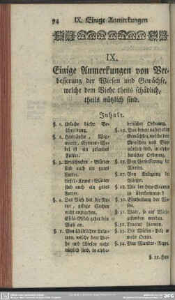 IX. Einige Anmerkungen von Verbesserung der Wiesen und Gewächse, welche dem Viehe theils schädlich, theils nützlich sind