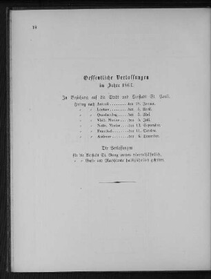 Oeffentliche Verlassungen im Jahre 1867.