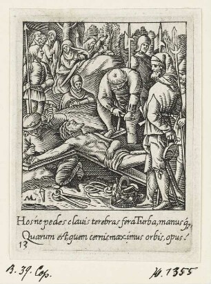 Christus wird an das Kreuz genagelt, Blatt 13 der Folge "Passion Christi"