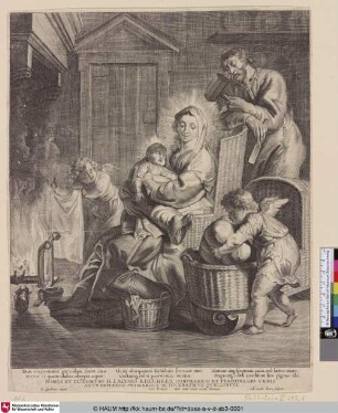 [The holy family in a room with two angels; Die Hl. Familie mit zwei Engeln in einem Raum]
