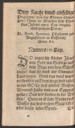 Drey Kurtze unnd einfeltige Pregigten/ von der Ehrnen schlangen ...