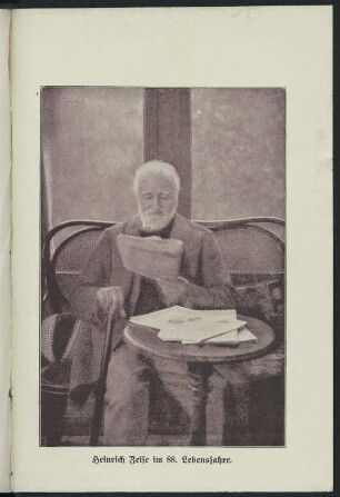 Porträt Heinrich Zeise (1822-1914; Dichter, Apotheker) 1910. Druck nach Fotografie. Blatt nach Seite 240 in: Kohut, Adolph: Heinrich Zeise. Der Nestor der deutschen Dichter und Schriftsteller in der Gegenwart. Breslau: Walter Markgraf, 1913. Dresden: SLUB Biogr.erud.D.6198.p