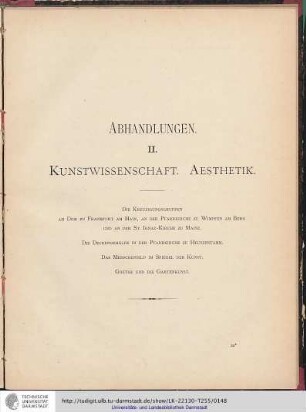Abhandlungen II. Kunstwissenschaft. Aesthetik
