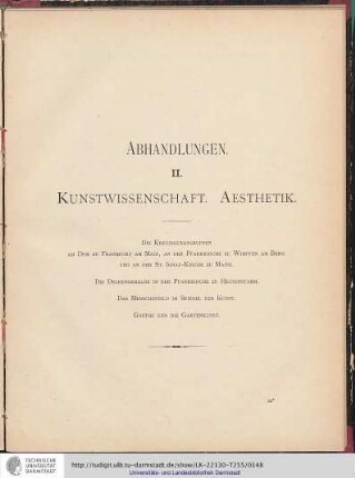 Abhandlungen II. Kunstwissenschaft. Aesthetik