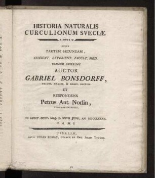 P. 2: Historia naturalis curculionum Sveciae. P. 2