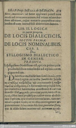 Lib. II. Logicae in parte propria, De Locis Dialecticis