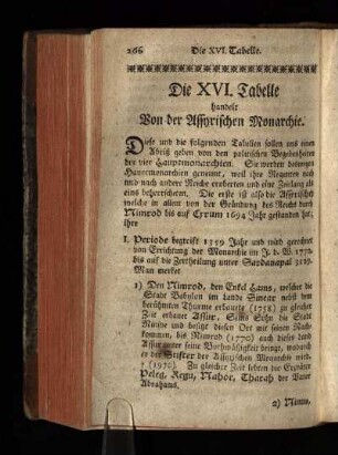 Die XVI. Tabelle handelt Von der Assyrischen Monarchie.