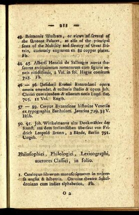 Philosophici, Philologici, Lexicographi, auctores Classici in folio.