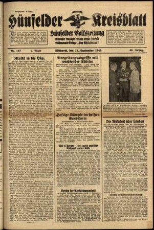 Erste Ausgabe vom Mittwoch, den 18. September 1940.