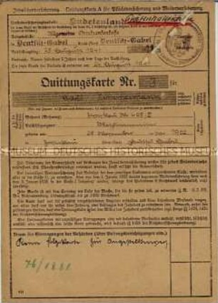 Quittungskarte mit Beitragsmarken der Landesversicherungsanstalt Sudetenland - Familienkonvolut
