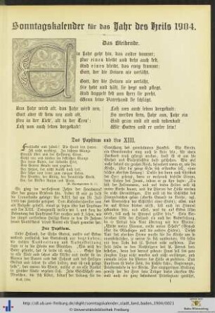 Sonntagskalender für das Jahr des Heils 1904.