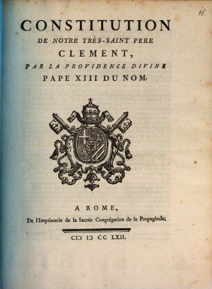 Constitution De Notre Très-Saint Pere Clement, Par La Providence Divine Pape XIII Du Nom