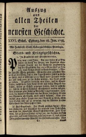 XXVI. Stück. Coburg, den 28. Jun. 1758.
