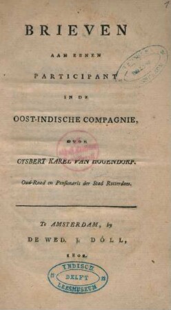Brieven Aan Eenen Participant In De Oost-Indische Compagnie