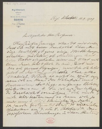 Brief an Karl Klindworth : 10.09.1909