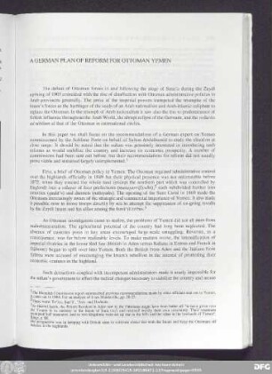 A German Plan Of Reform For Ottoman Yemen