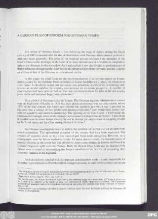 A German Plan Of Reform For Ottoman Yemen
