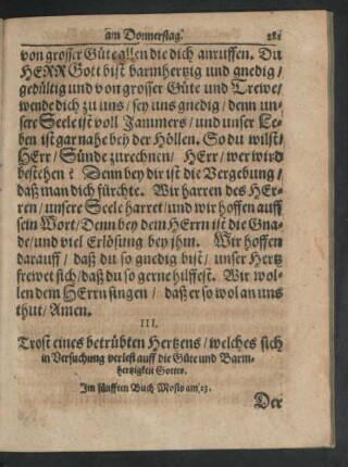 III. Trost eines betrübten Hertzens/ welches sich in Versuchung verlest auff die Güte und Barmhertzigkeit Gottes.