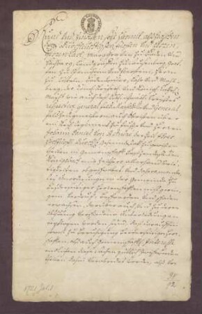Vertrag zwischen Markgraf Carl III. Wilhelm von Baden-Durlach und dem Freiherrn Johannes Daniel von St. André wegen des Condominiums zu Königsbach