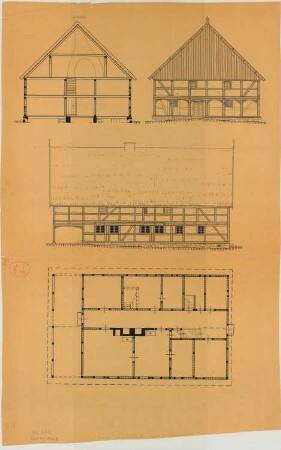 Lüdersdorf (Kreis Angermünde): Laubenhaus. Grundriss, Ansichten, Querschnitt