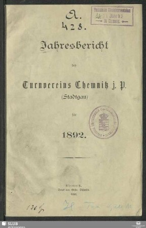 1892: Jahresbericht des Turnvereins Chemnitz j.P. (Stadtgau) : für ...