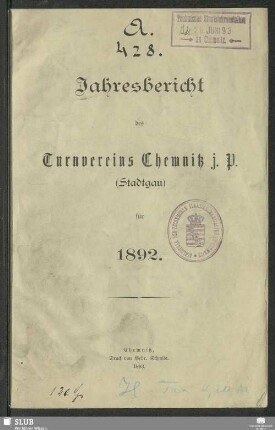 1892: Jahresbericht des Turnvereins Chemnitz j.P. (Stadtgau) : für ...