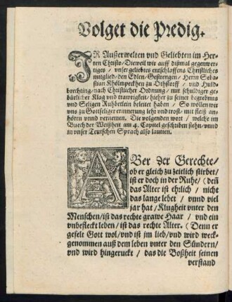 Volget die Predig.