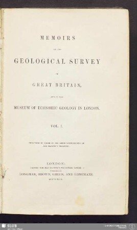 1.1846: Memoirs of the Geological Survey of Great Britain, and of the Museum of Practical Geology in London