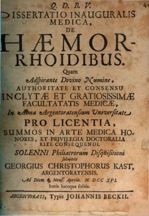 Diss. inaug. med. de haemorrhoidibus