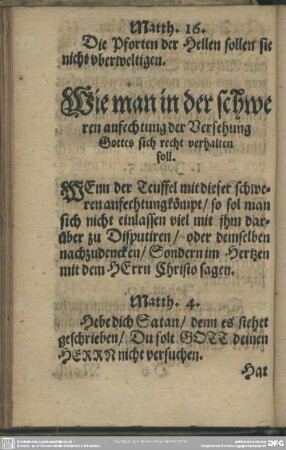 Wie man in der schweren anfechtung der Versehung Gottes sich recht verhalten soll