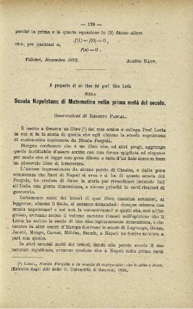 Scuola Napoletana di Matematica nella prima letà de secolo.