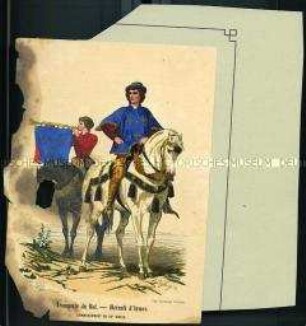 Uniformdarstellung, Königlicher Trompeter und Herold zu Pferd, Frankreich, 1401/1425.