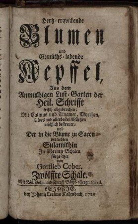 12: Hertz-erqvickende Blumen und Gemüths-labende Aepffel. Zwölffte Schale.