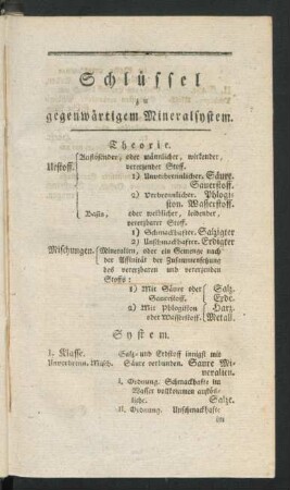 Schlüssel zu gegenwärtigem Mineralsystem.