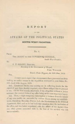 Report on the affairs of the political states south-west frontier