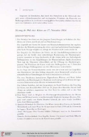 Sitzung der Phil.-hist. Klasse am 27. November 2004