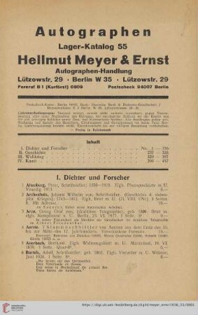 I. Dichter und Forscher (Nr. 1-236)