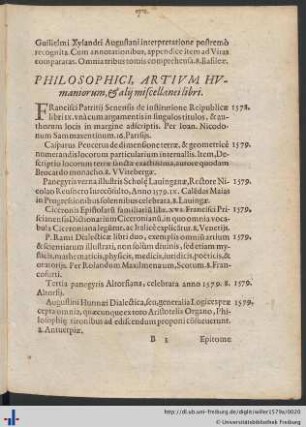 Philosophici, Artivm Hvmaniorum, & alij miscellanei libri.