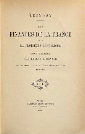 Les finances de la France sous la Troisième République, 1