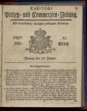 2tes Stueck, Montag den 9ten Januar 1797