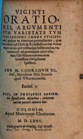 Viginti Orationes, argumenti varietate tum tractatione longe utilissimae