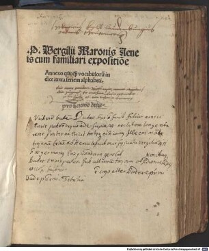 P. Wergilii Maronis Aeneis : cum familiari expositio[n]e ; Annexo quoq[ue] vocabuloru[m] indice iuxta seriem alphabeti