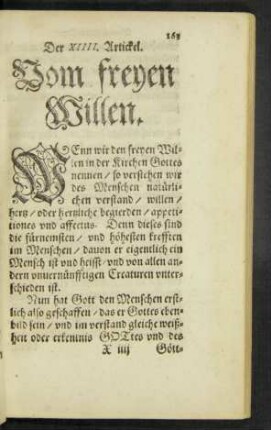 Der XIIII. Artickel. Vom freyen Willen.