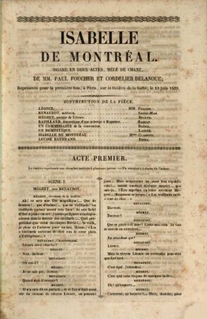 Isabelle de Montréal : Drame en deux actes, mêlé de chant
